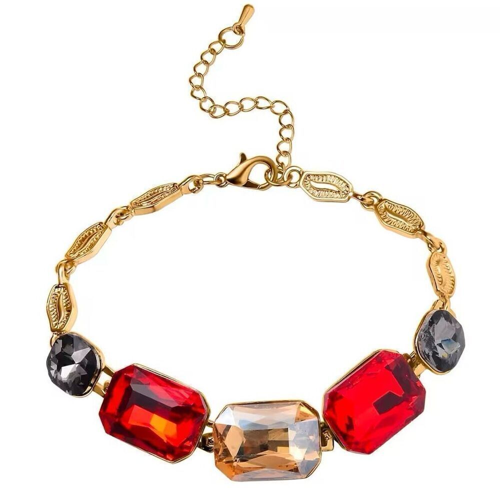 Multi Color Glass Gold Adjustable Bracelet New